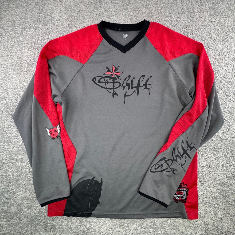 Shift Racing Motocross Jersey Mens‎ Large Grey Red Mesh Graphic Moto MX Shirt